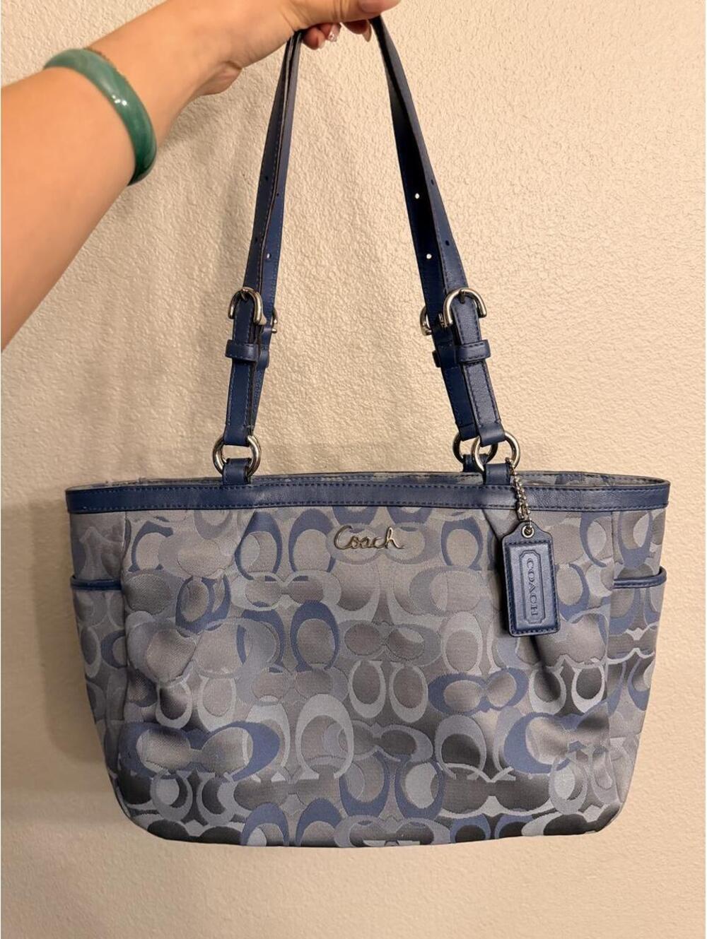 Vintage 2011 Coach Ashy Blue and Gray Optic Monogram Tote